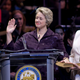 US District Judge Vanessa Gilmore (left) swears in Annise Parker as mayor of Houston, January 4, 2010.